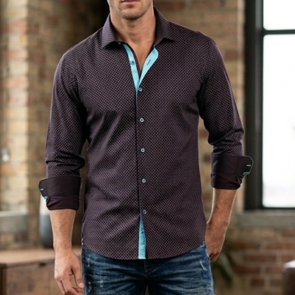 Bespoke Moda Miami Custom Dress Shirt Button Up Mens Slim XXL Brown Caracas NWT